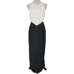 Stenay Gown Womens 12 Ivory Black Silk Sequins Waist Cut Outs Lined Dress New